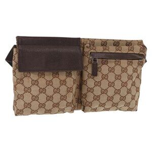 GUCCI GG Canvas Waist Bag Beige Silver 28566